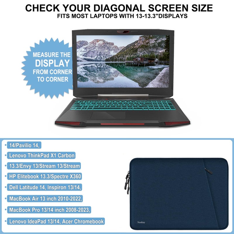 Naukay Laptop Sleeve Case 13.3 inch  Shockproof Protective Computer Cover with Accessories Pocket  Laptop Bag Compatible with MacBook Air/Pro 13-13.3 inch  Compatible for MacBook Pro 14 inch  DarkBlue - Image 4